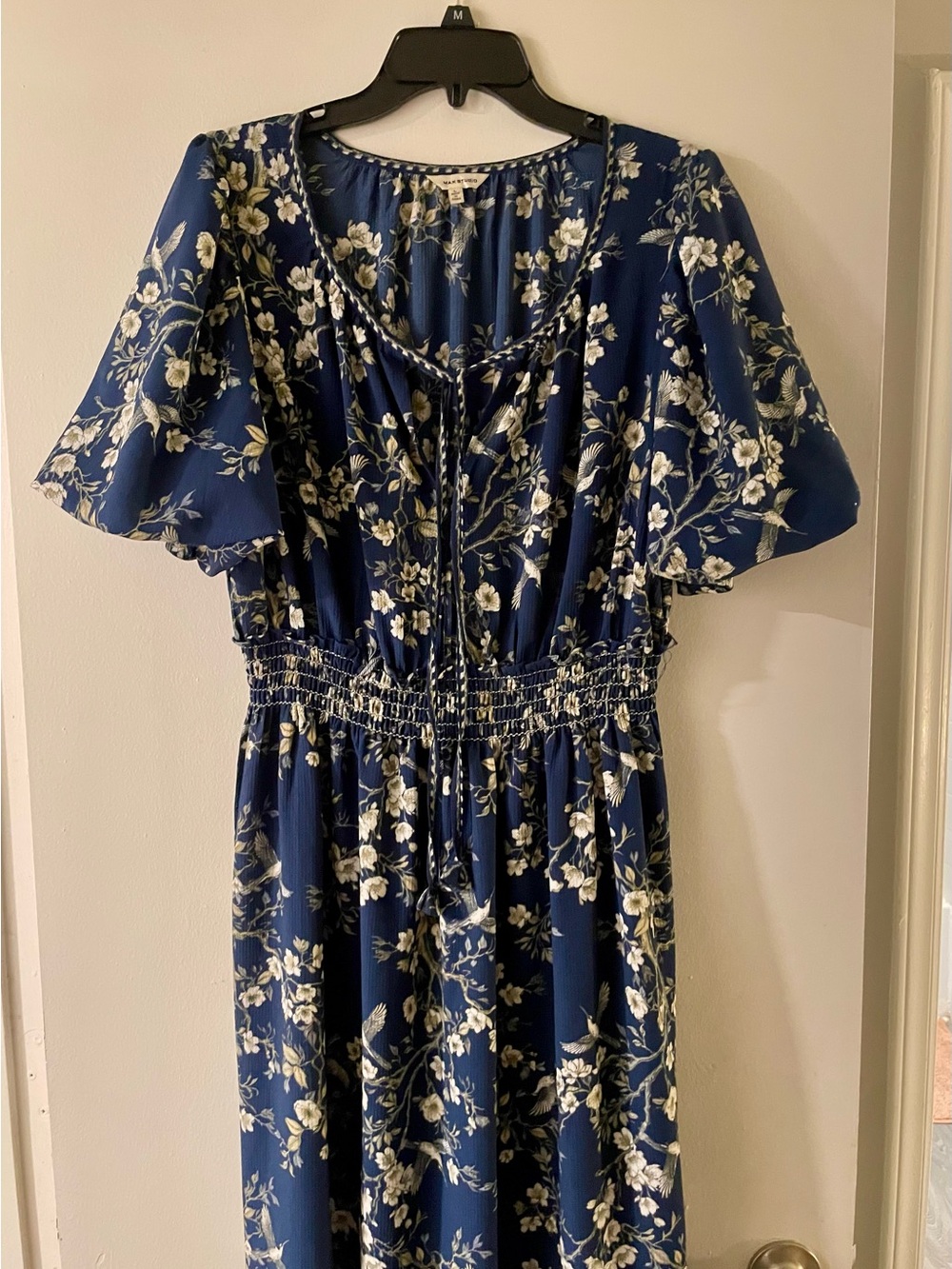 Max Studio Navy Floral Tie-Front Midi Dress